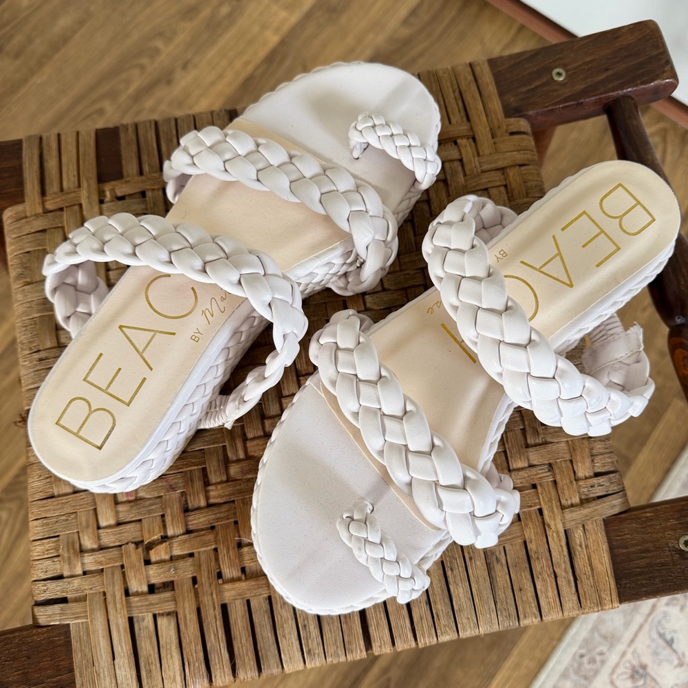 Beach by Matisse White Braided Sandals size 9 boho chunky slide